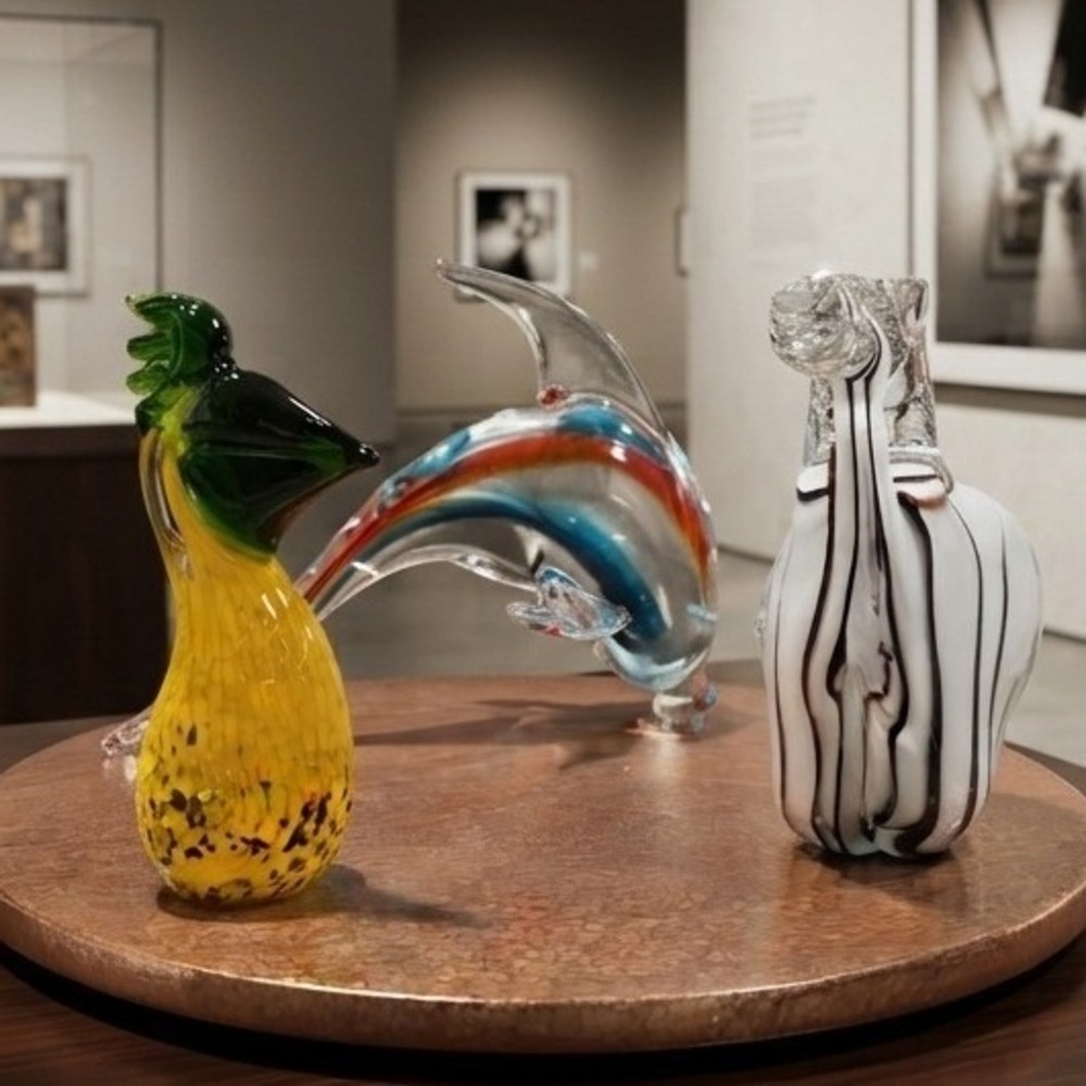 Fifth Avenue Crystal Art Murano Glass Figurines Dolphin Zebra Bird Set of 3